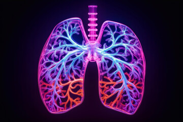 Human lungs with neon effect. Lung diseases. Fluorography.