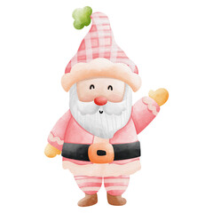Watercolor Christmas Santa - Cute Pink Santa Claus for Festive Holiday Decorations