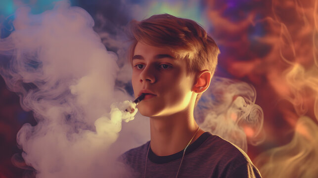 Vaping and Youth: Realistic 4K Stock Photo Illustrating the Impact of Vaping on Young Individuals.