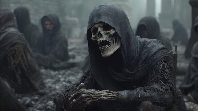 Historical Horror: Stock Photo Depicting the Terrifying Grip of the Black Death on the World.