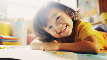 笑顔で勉強する女の子 Girl studying with smile