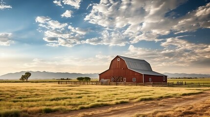 background Barn with a large field in front.cool wallpaper	 - obrazy, fototapety, plakaty