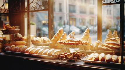 フランスのパン屋さん ケーキ屋さん French bakery patisserie - obrazy, fototapety, plakaty