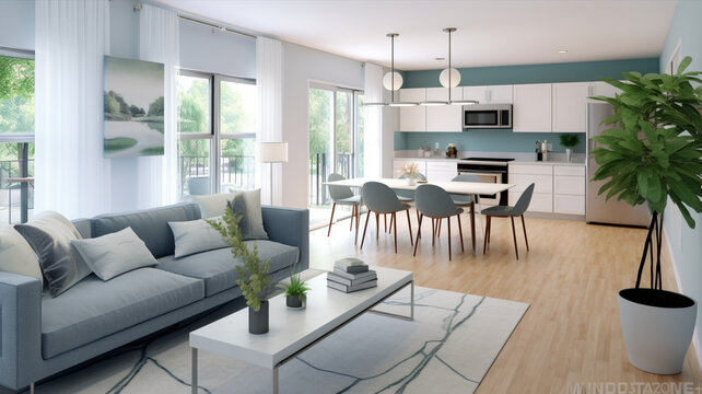 白とグレーのお洒落なリビングダイニングキッチン　White & Gray Open Plan Living Dining Room & kitchen Combo