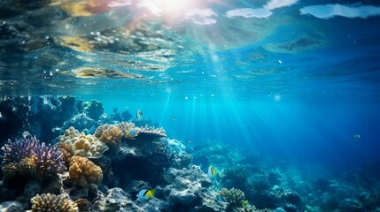 Fototapeta na wymiar background Clear underwater scene with corals