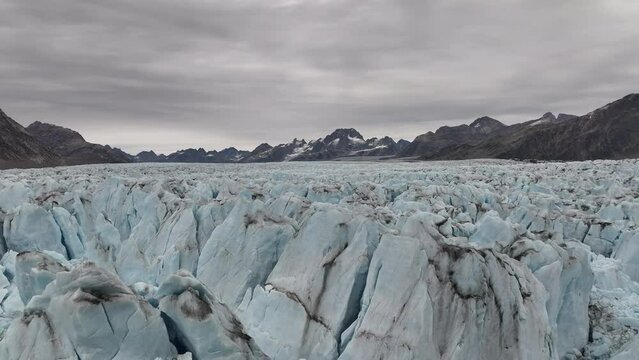 Aerial view of Johan Petersen Fjord Glacier on Arctic Ocean