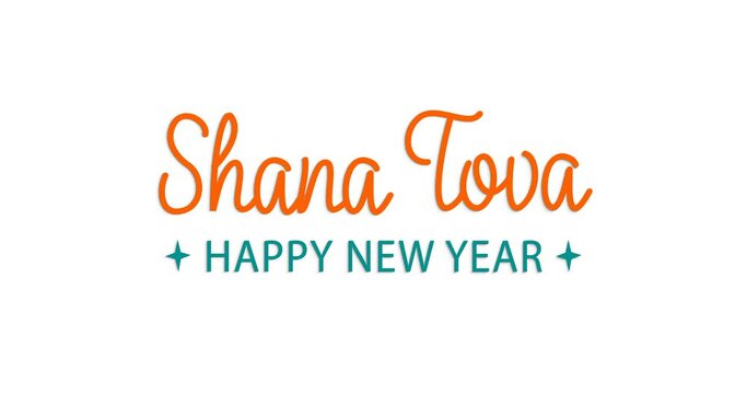 Shana Tova, Happy New Year. This is a handwritten text animation with an alpha channel. It is ideal for use in greeting card templates or banners. Transparent background, easy to put into any video