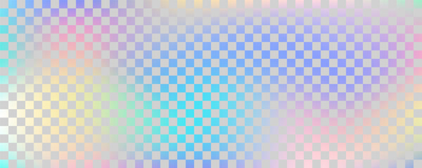 Holographic foil checkerboard background. Iridescent gradient texture. Vector chessboard geometric wallpaper. Silver and neon retro Y2k illustration