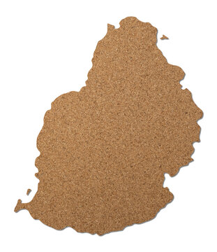 Mauritius island map cork wood texture cut out on white background.