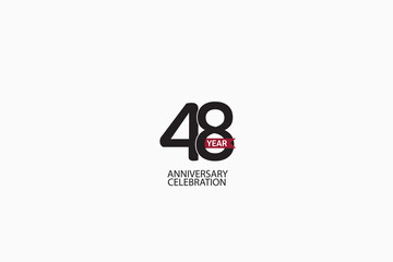48th, 48 years, 48 year anniversary minimalist logo, jubilee, greeting card. Birthday invitation, sign. Red space vector illustration on white background - Vector