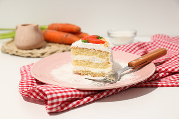 Tasty and delicious food concept - carrot cake