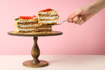 Tasty and delicious food concept - carrot cake