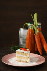 Tasty and delicious food concept - carrot cake