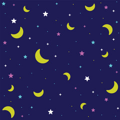 Obraz na płótnie Canvas Cute Confetti Star Space Nightsky Meteor Shooting Star Crescent Moon Sprinkle Sparkle Shine Small Polkadot dot Line Mini Heart Abstract Colorful Pastel Seamless Pattern Background
