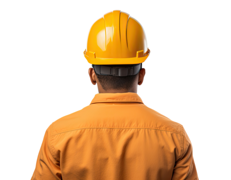 Back view of a man wearing safety helmet isolated on transparent background - Powered by Adobe