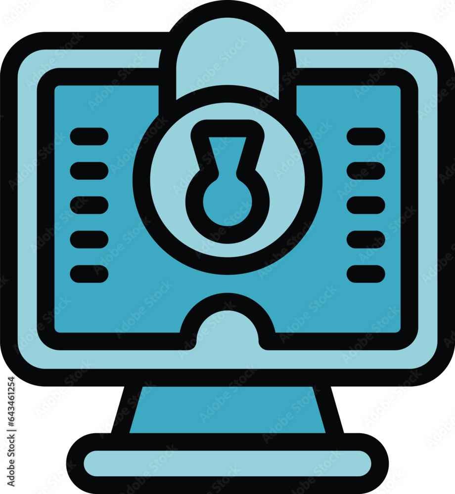 Poster lock computer icon outline vector. social media. internet freedom color flat