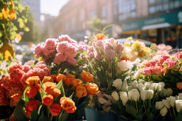 Flowers at a street market in Paris, France