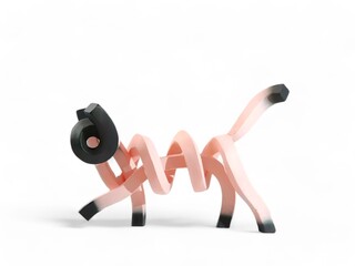 The statue forms a cat from wood with a pink color