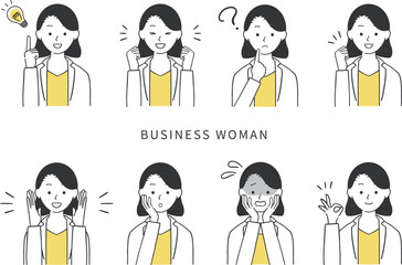 様々な表情のキャリアウーマンイラストセット