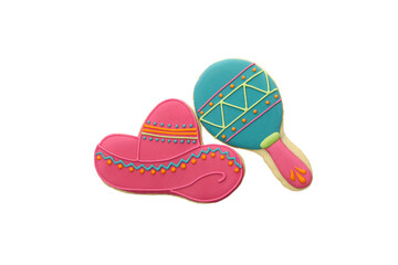 PNG, mexican sombrero and maracas isolated on white background.