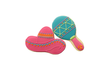 PNG, mexican sombrero and maracas isolated on white background.