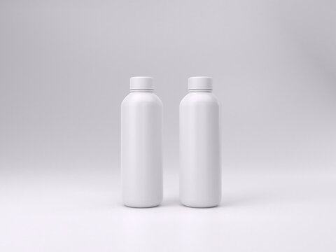 3D render empty white milk bottle mockup template photo in white background front view.