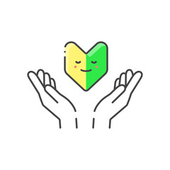 笑顔の初心者マークとやさしくケアする人の手 - サポート･初心者も安心のイメージ素材
