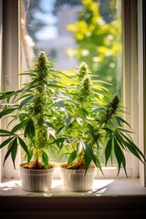 Cannabis plants in a flower pot, Canaabis Plants, Marijuana Buds, Close-up