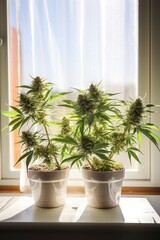 Cannabis plants in a flower pot
