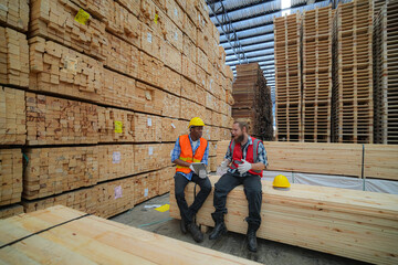 Industrial factory employee working in wooden manufacturing industry