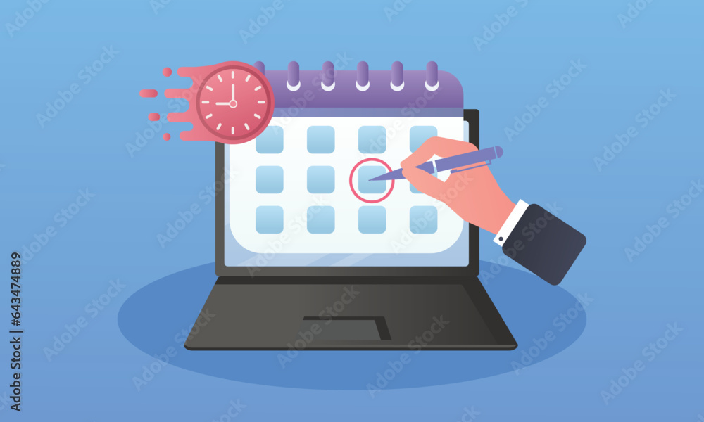 Aufkleber scheduled concept with calendar and computer app.on blue background.vector design illustration.