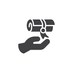 Hand and document scroll vector icon