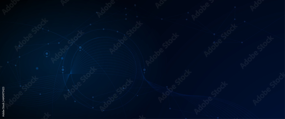 Poster vector molecule, network connected lines with dots, technology on blue background. abstract internet