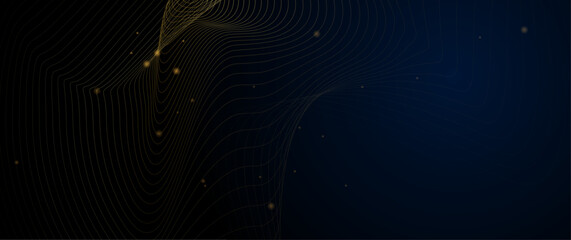 Vector illustration design. Bright gold wave, wavy line pattern. Abstract motion of curve lines, light shiny, glow effect. Element graphic design for technology banner template, wallpaper background