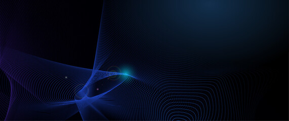 Vector abstract cyberspace and blue line pattern movement, graphic design over dark blue space background. Illustration futuristic connection, hi tech, energy digital technology concept for background