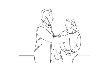 Continuous one line drawing Medical personnel consulting patient concept. Doodle vector illustration.