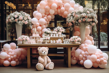 Baby shower party. Pink decoration