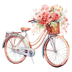 Fototapeta na wymiar Bicycle with flowers watercolor vector design