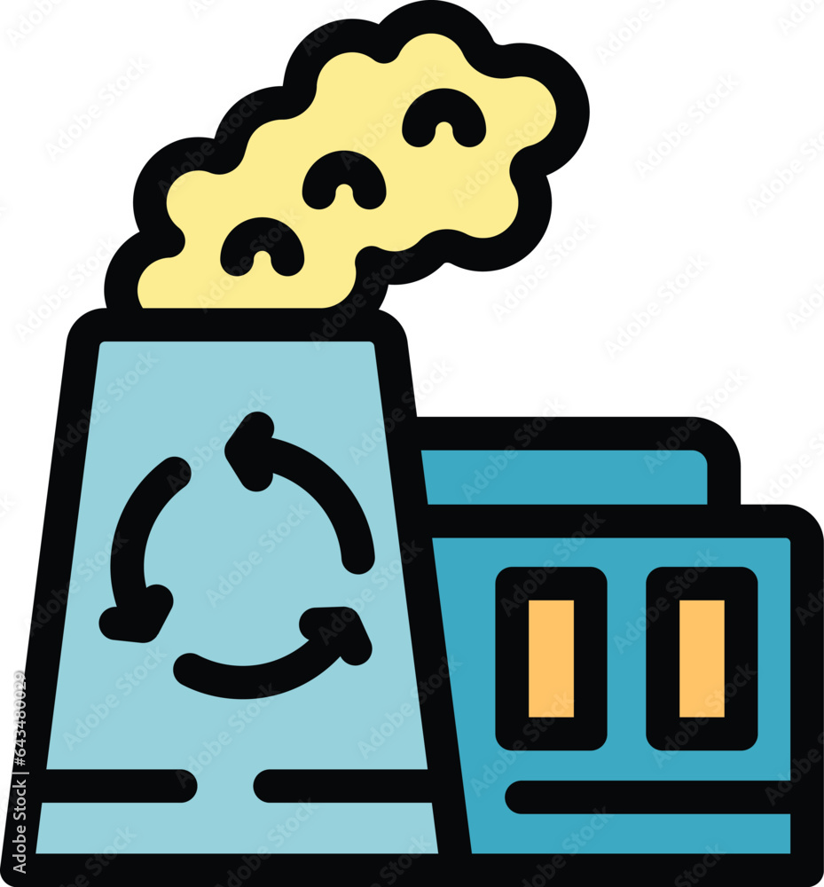 Poster reuse chemical factory icon outline vector. paper program. plastic program color flat