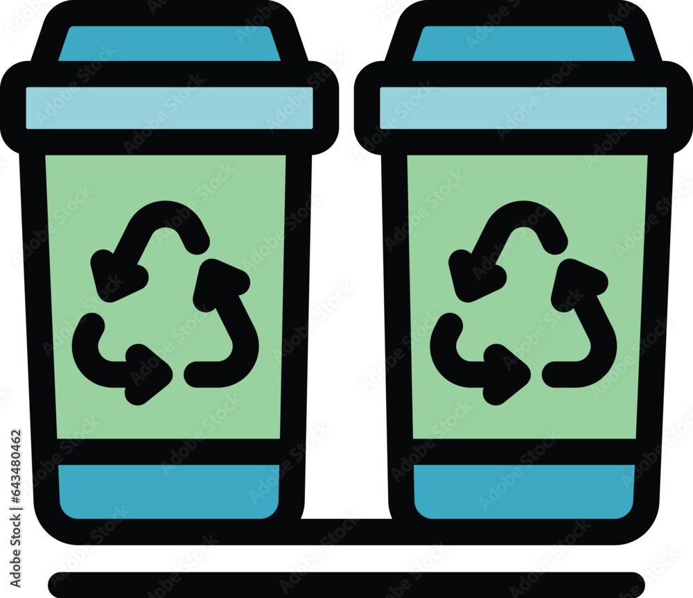 Poster recycle garbage icon outline vector. plastic reuse. program process color flat