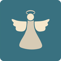 Digital png illustration of angel figure with halo on blue on transparent background