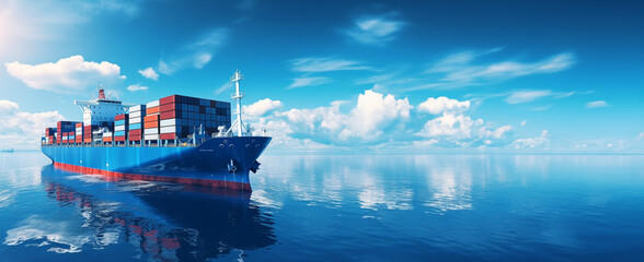 Cargo ship in the sea, shipping industry with container, new technology - obrazy, fototapety, plakaty