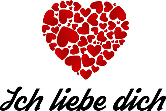 Digital png illustration of ich liebe dich text and red heart of hearts on transparent background