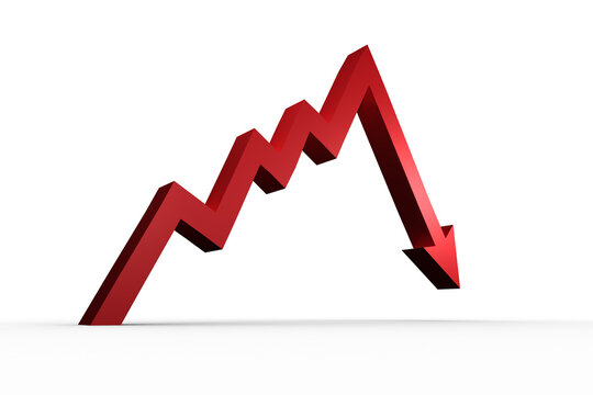 Digital png illustration of downward pointing red arrow graph on transparent background
