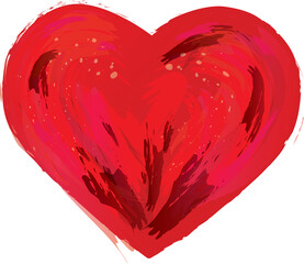 Digital png illustration of painted red heart on transparent background