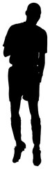 Digital png outline of male football player jumping on transparent background