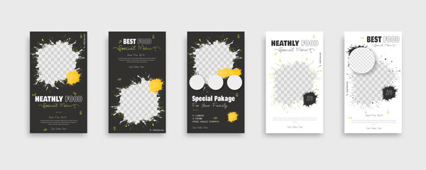 set of food post story social media banner template design. Creative design, easy Use for promotions you product. story food for your restaurant promotion