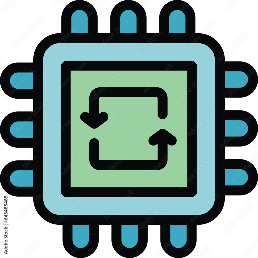 Poster recycling processor icon outline vector. chemical factory. garbage program color flat