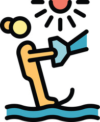Girl water ski icon outline vector. Sea fun. Surfer boat color flat
