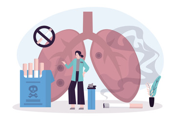 Smoking caused lung cancer. Stop smoking, quit smoking awareness. Healthcare, medical concept, woman doctor warn smokers about the dangers, consequences of lungs cancer.